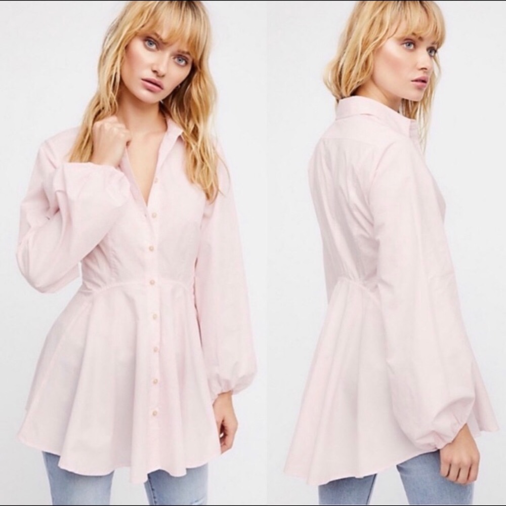 Free People All The Time pale pink button up tunic